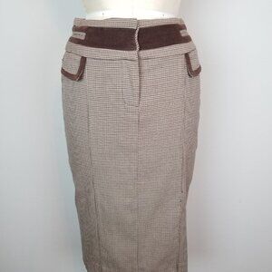Bebe Classic Brown Houndstooth Tweed Pencil Midi Skirt * Ladies Size 4